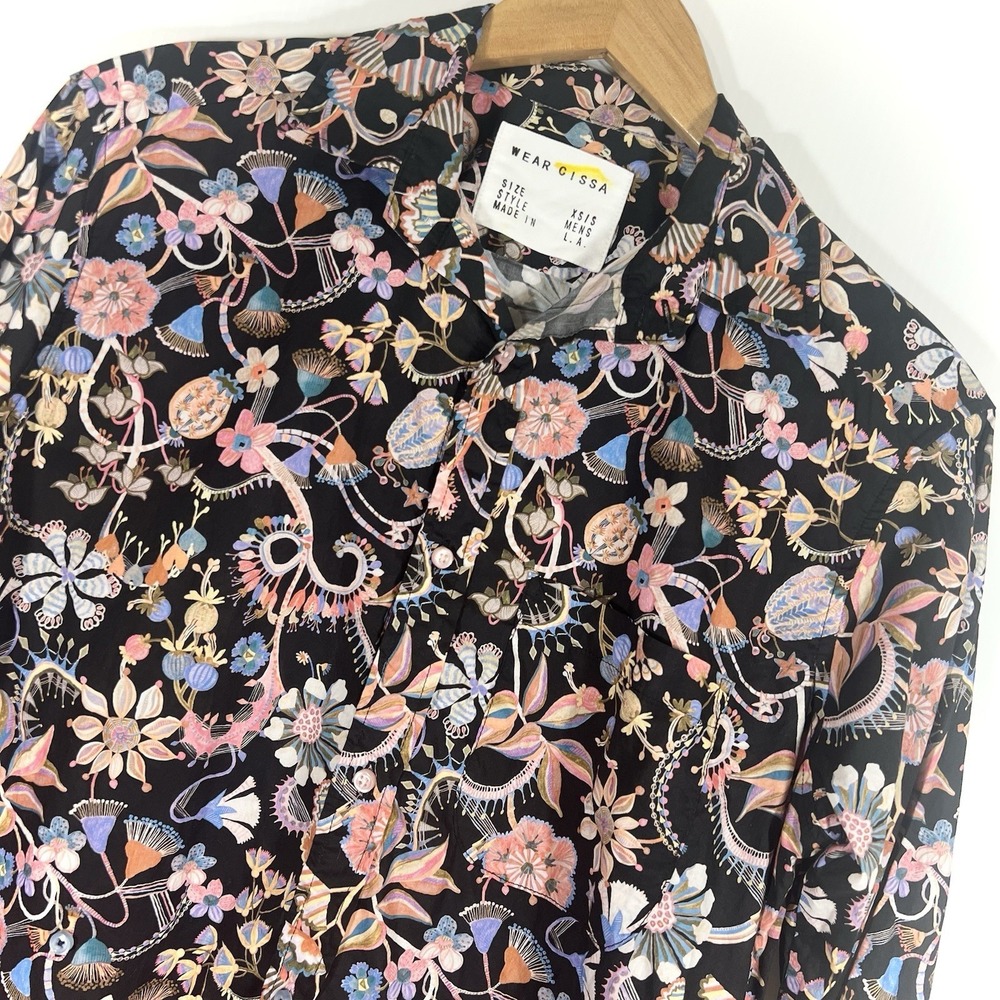 CISSA Men's Shirt Floral Print Button Up Women's XS S Whimsical Artsy Wrap Shirt
